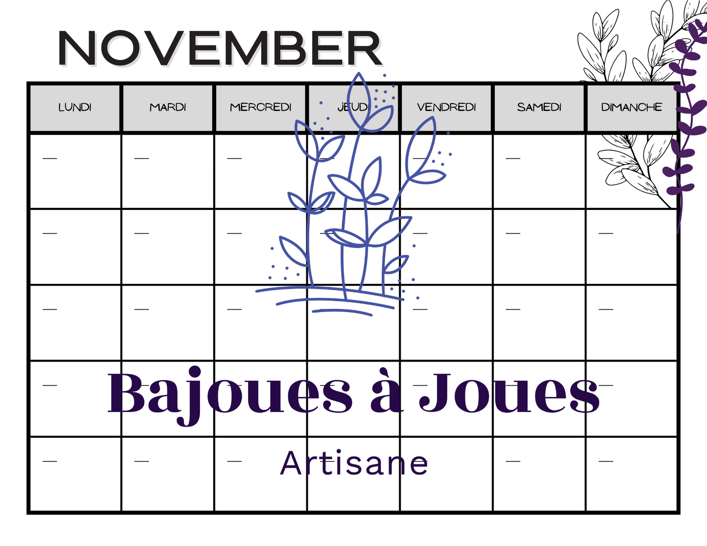 Calendrier Minimaliste (Fichers imprimable)