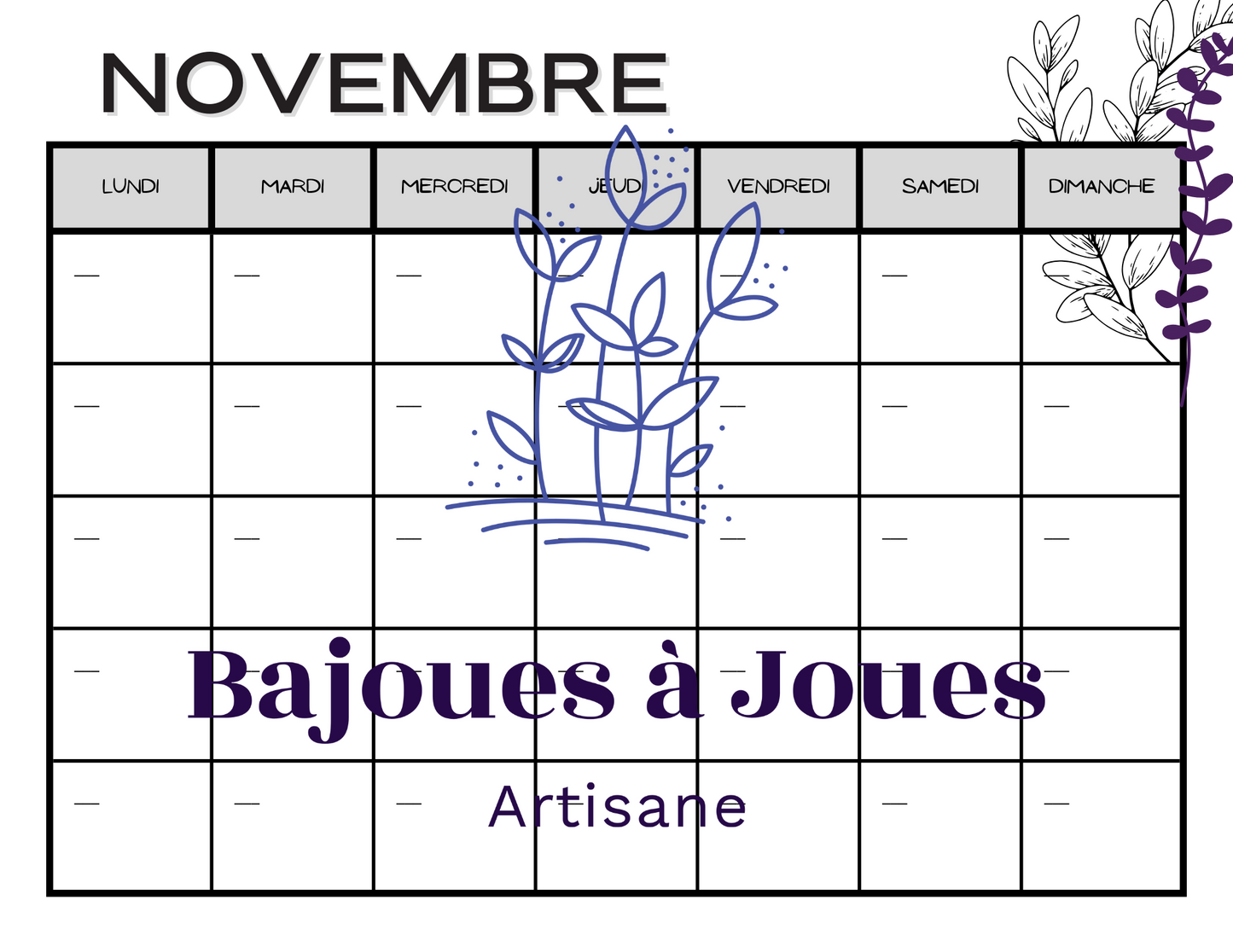 Calendrier Minimaliste (Fichers imprimable)