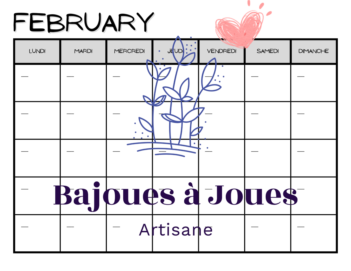 Calendrier Minimaliste (Fichers imprimable)