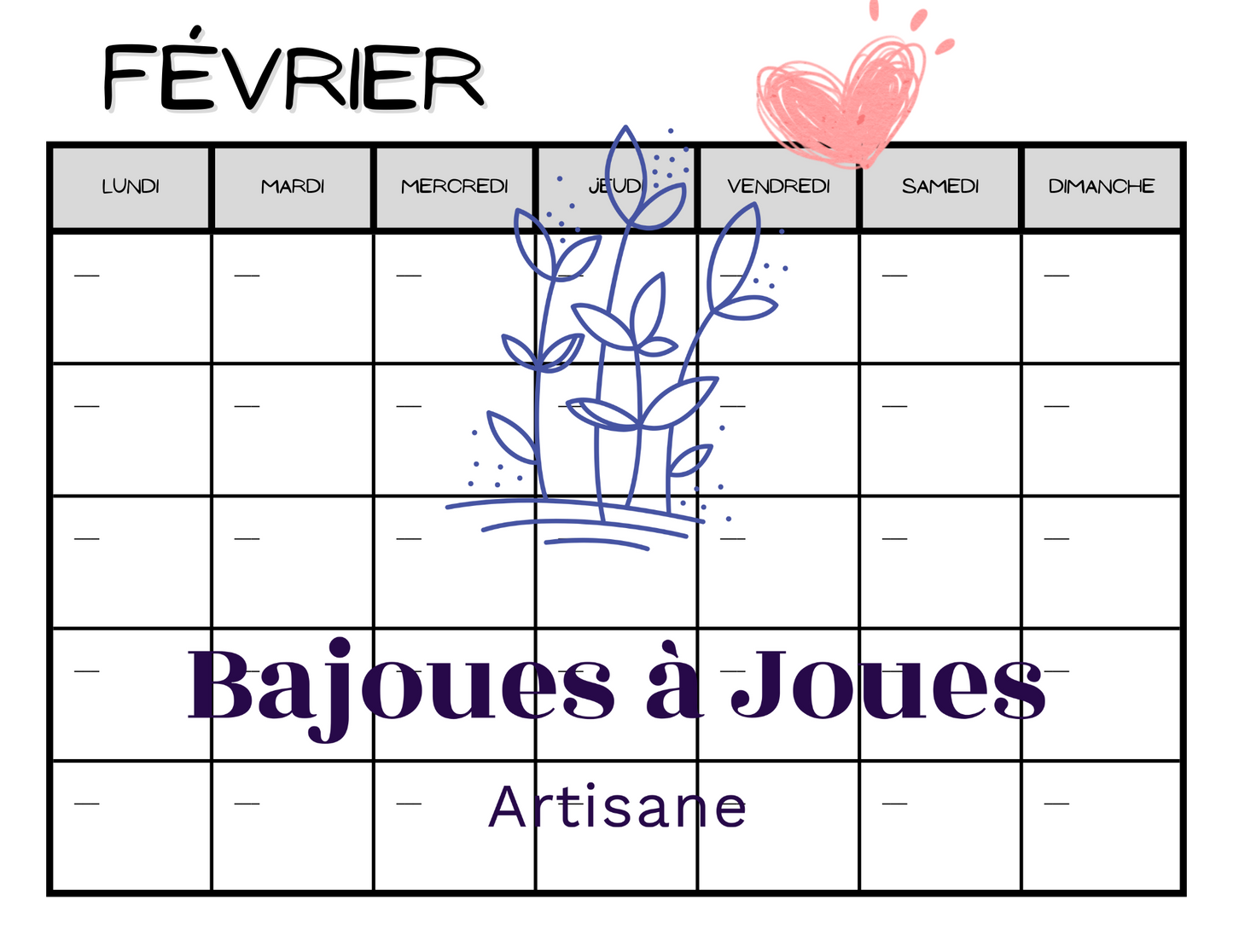 Calendrier Minimaliste (Fichers imprimable)