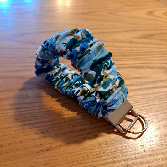 Porte-Clé en chouchou -  Fleurs bleu Coton