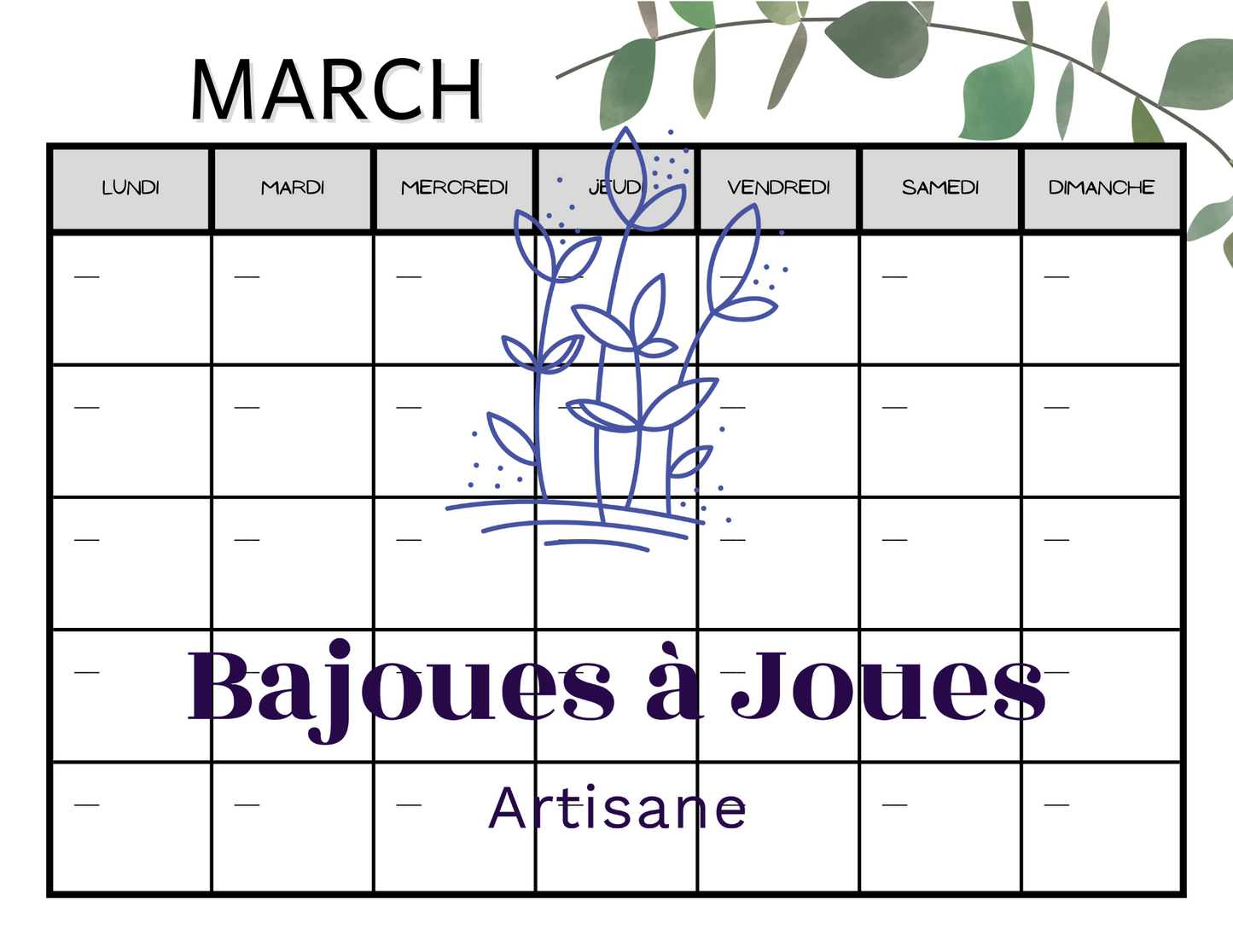 Calendrier Minimaliste (Fichers imprimable)