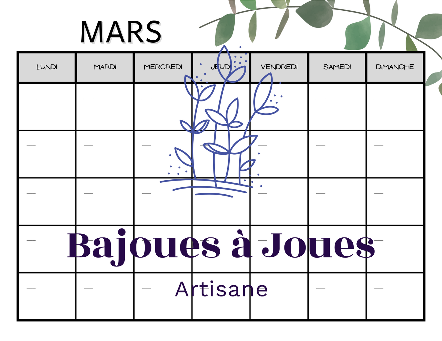 Calendrier Minimaliste (Fichers imprimable)