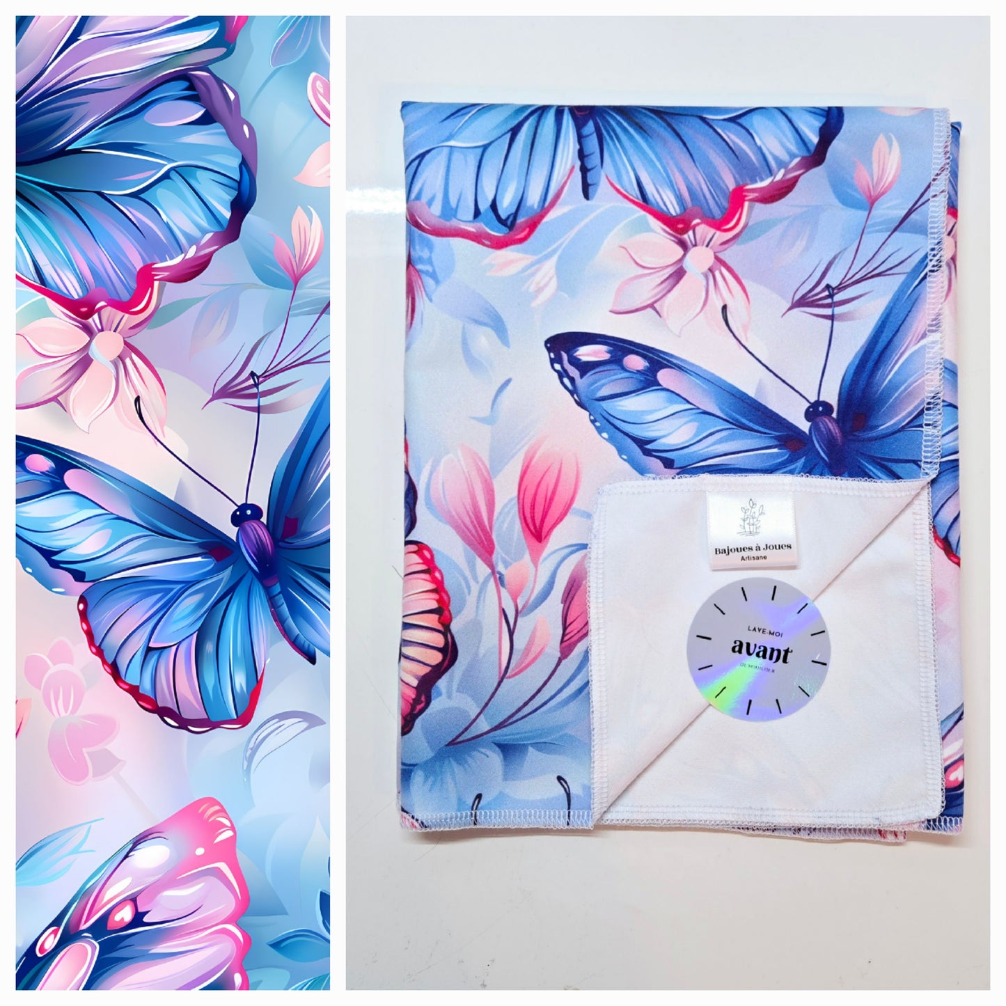 Linges à vaisselle - Papillons rose/mauve/bleu