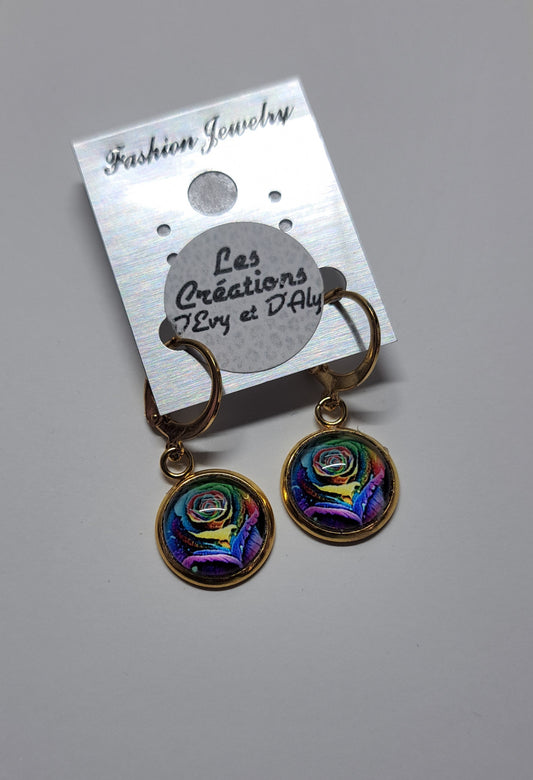 Boucles  d'oreilles d'Evy- Pendante rose coloré