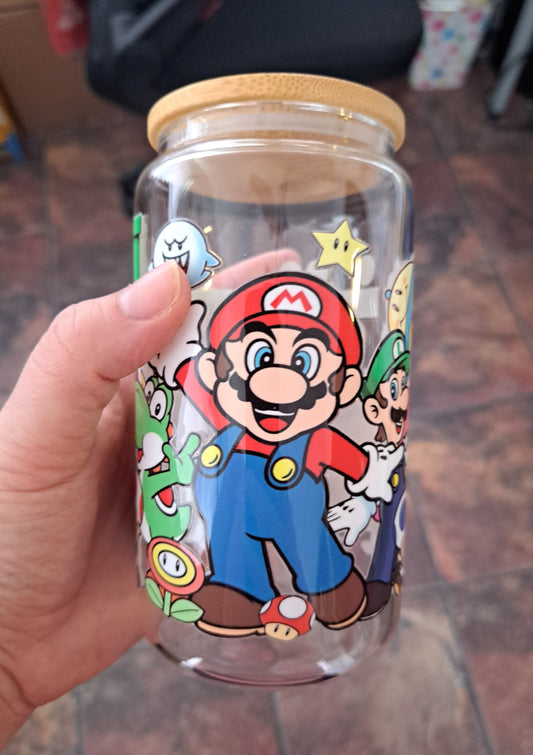 Gobelet en verre avec paille - Mario Bross