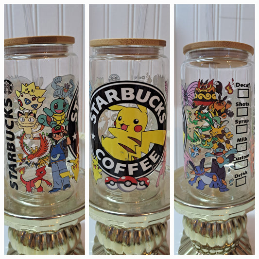 Gobelet en verre avec paille - Pikachu et la troupe