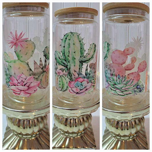 Gobelet en verre avec paille - Cactus