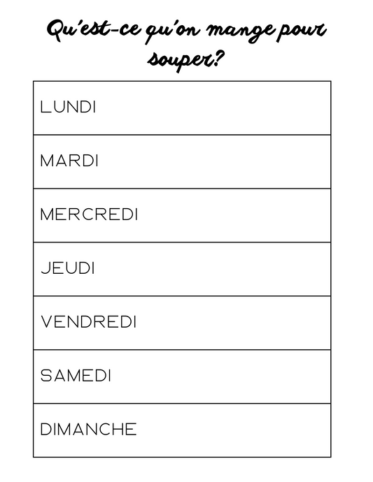 Planificateur de Repas (version Imprimable, ficher PDF)