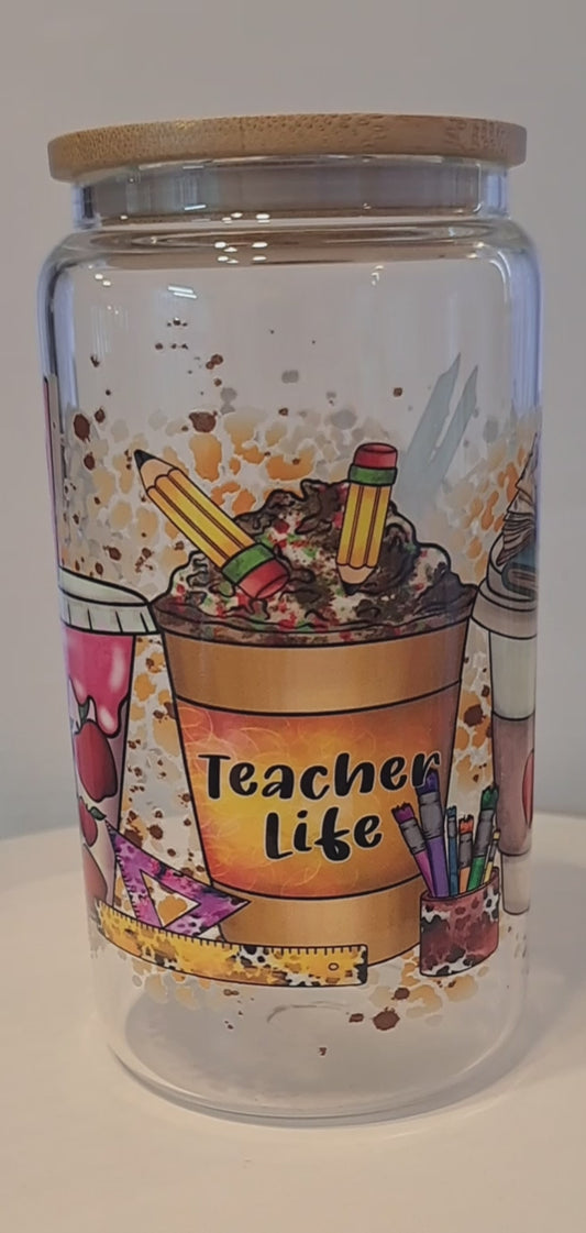 Gobelet en verre avec paille - Teacher life