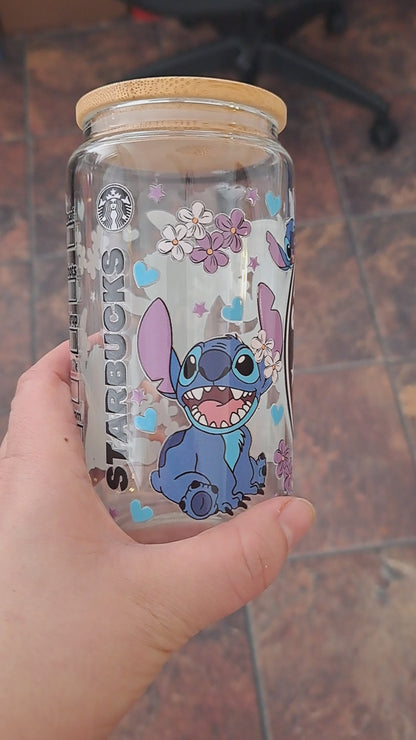 Gobelet en verre avec paille - Stitch starbuck