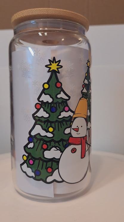 Gobelet en verre avec paille - Noel et hiver