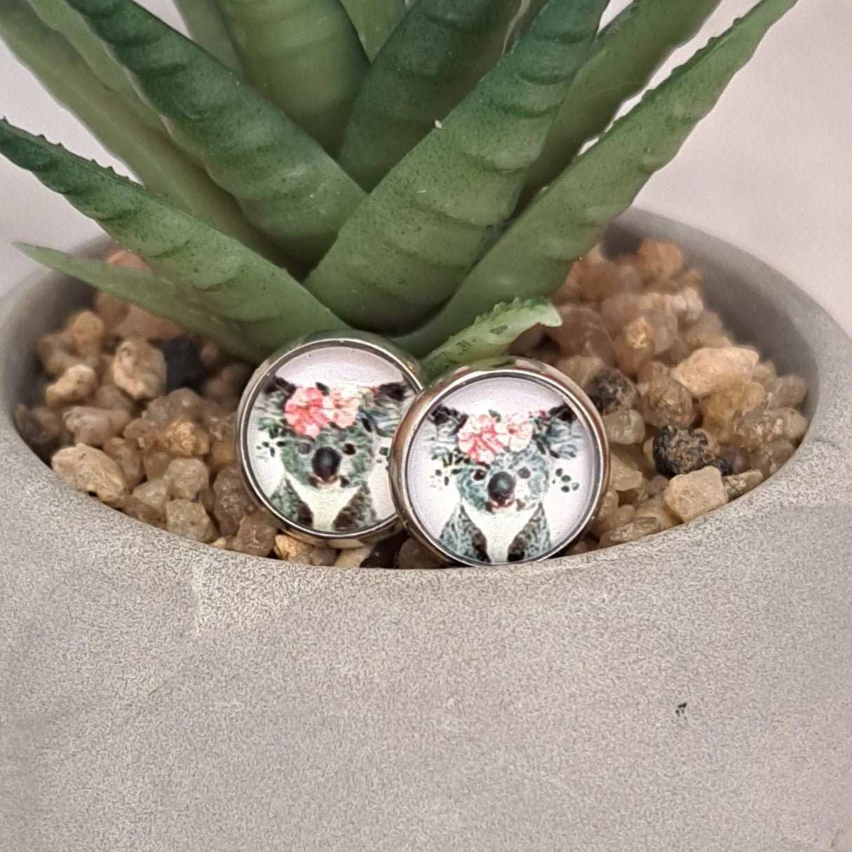 Boucles d'oreilles en acier inoxydable - Koala fleurs