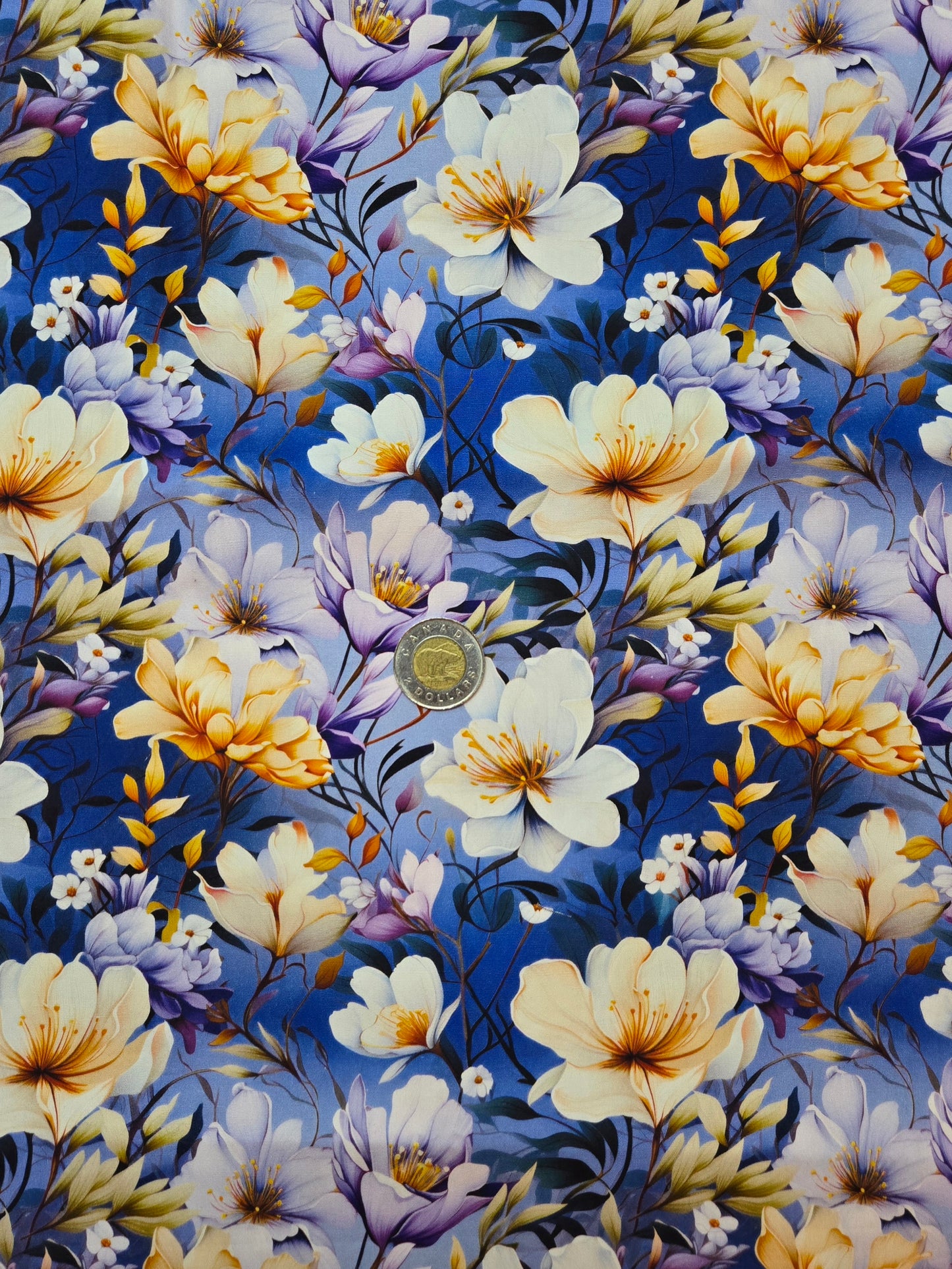 Coton - fleur jaune et bleu