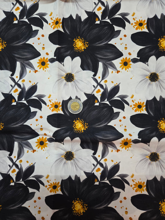 Coton - fleur noir et blanc